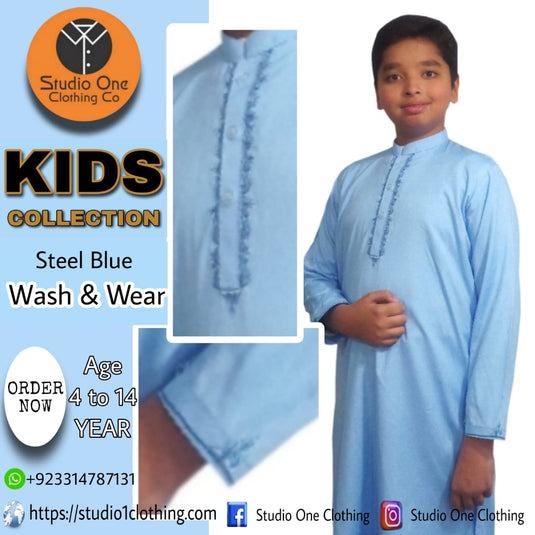 Kids Wash & Wear Outfit – Steel Blue