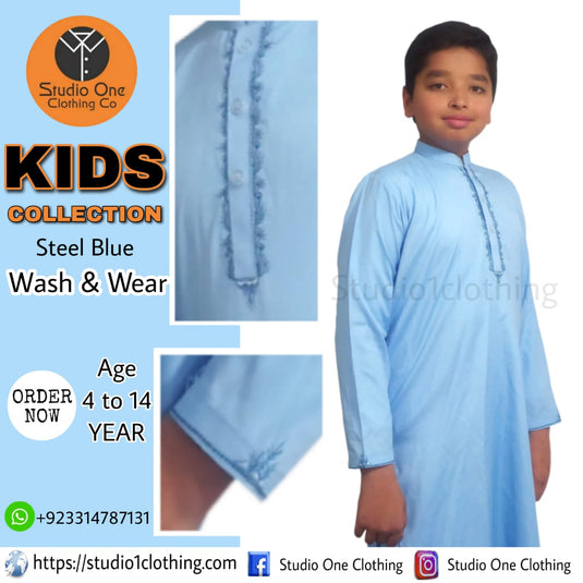 Kids Wash & Wear Outfit – Steel Blue